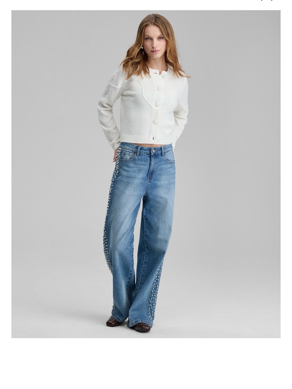 Studded Light Blue Wide-Leg Jeans